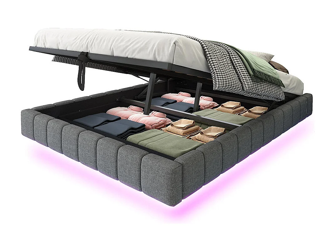 Lit coffre 140x200 cm, Cadre de lit flottant hydraulique, sans tête de lit , Gris