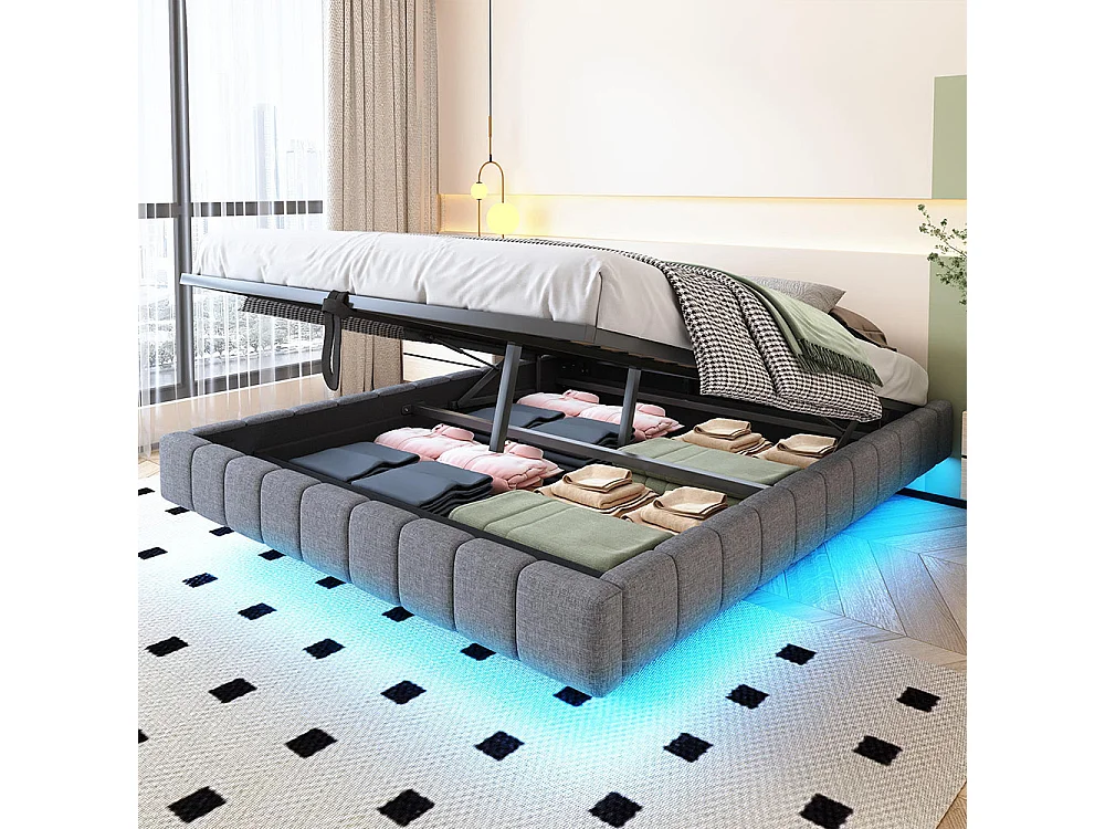 Lit coffre 160x200 cm, Cadre de lit flottant hydraulique, sans tête de lit , Gris