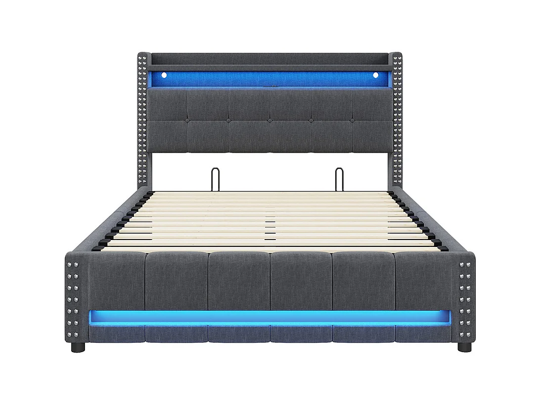Lit coffre 140x200cm, Avec système hydraulique de rangement, Double, Gris