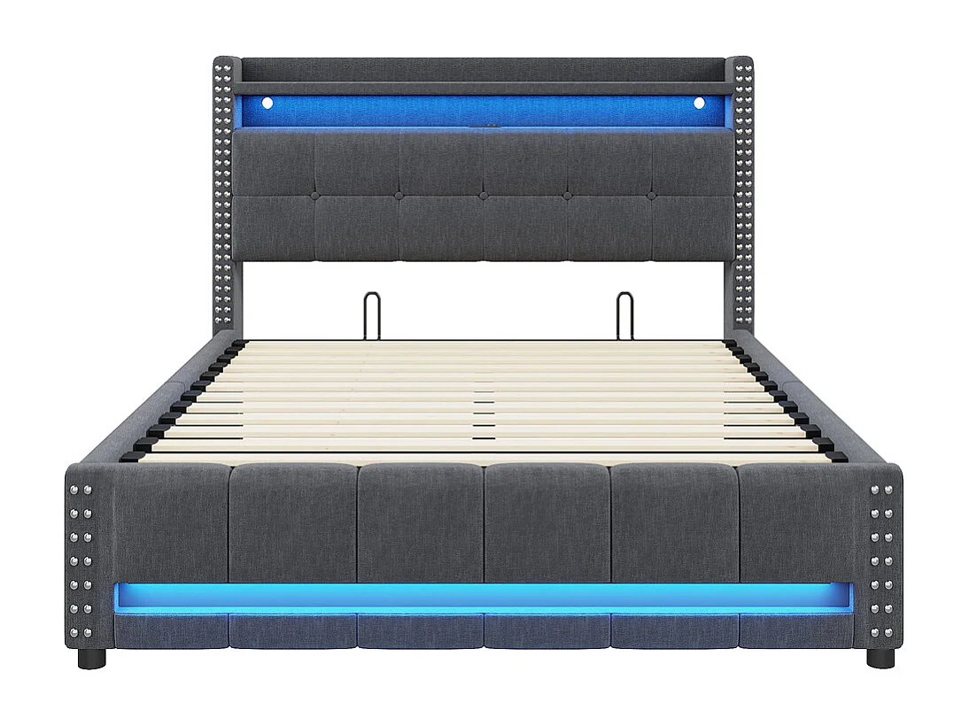 Gestoffeerd bed 140x200cm, Met hydrauliek voor opbergruimte, Tweepersoonsbed, Grijs