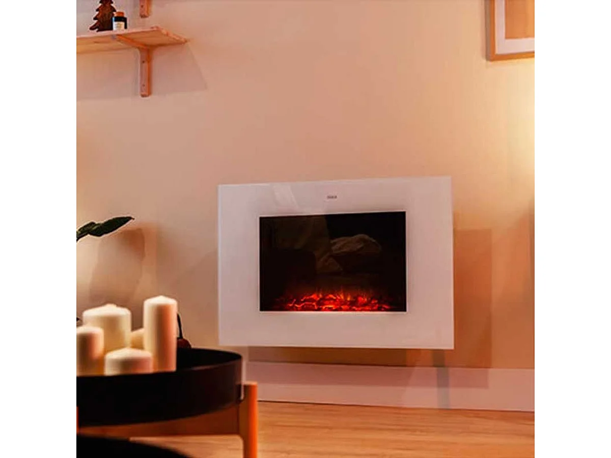 Chimenea eléctrica decorativa Ready Warm 2690 Flames Connected White Cecotec 2000W control vía App