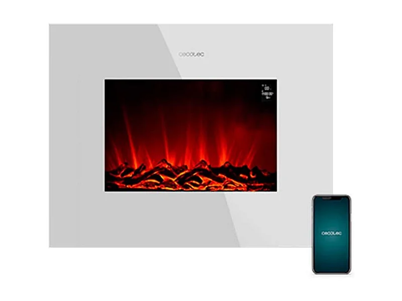 Chimenea eléctrica decorativa Ready Warm 2690 Flames Connected White Cecotec 2000W control vía App
