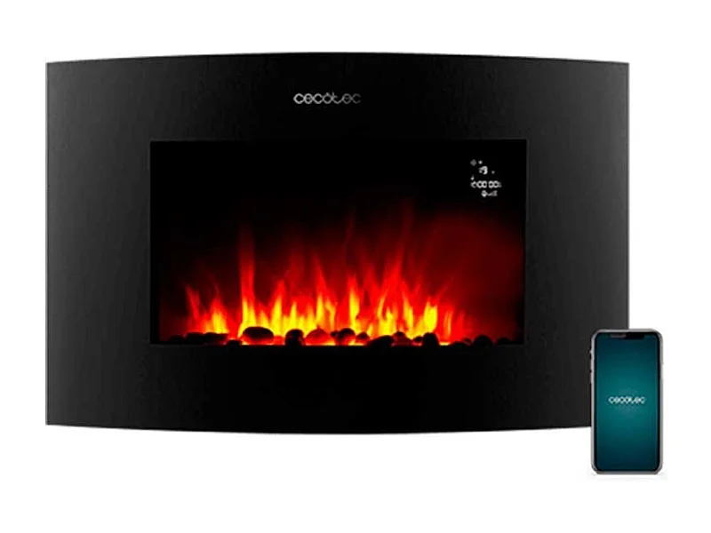 Chimenea eléctrica decorativa Ready Warm 3550 Curved Flames Connected Cecotec control vía App negro