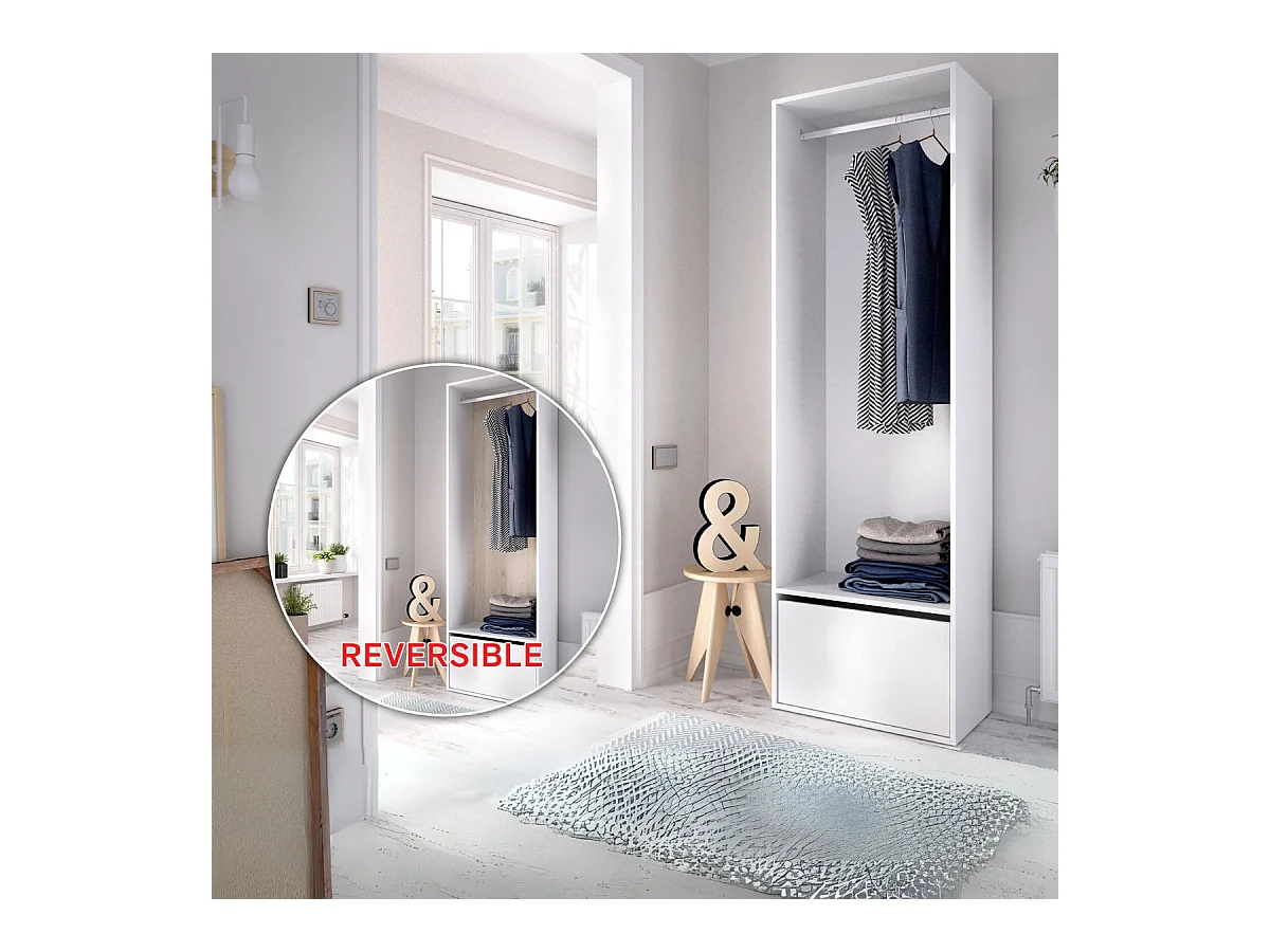 Armario vestidor Suit reversible con barra para colgar + zapatero blanco 205x60x45 cm