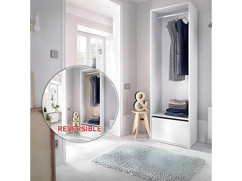 Armario vestidor Suit reversible con barra para colgar + zapatero blanco 205x60x45 cm