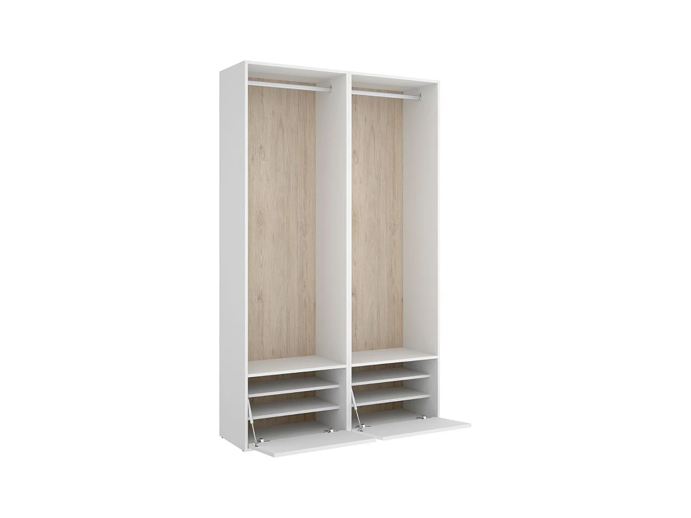 Armario vestidor Suit 2 módulos + 2 barras + zapatero blanco/natural 205x120x45 cm