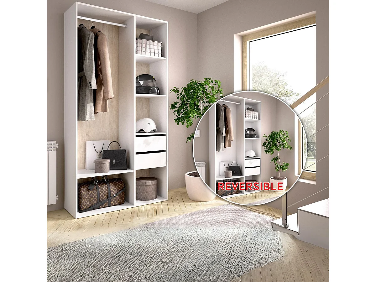 Armario vestidor Suit reversible 2 cajones blanco/natural 205x98x45 cm