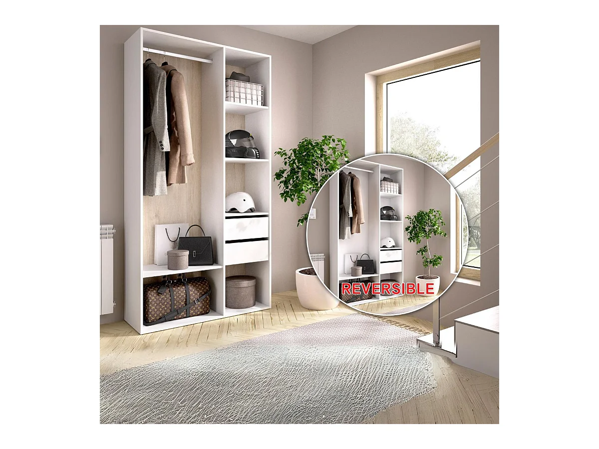 Armario vestidor Suit reversible 2 cajones blanco/natural 205x98x45 cm
