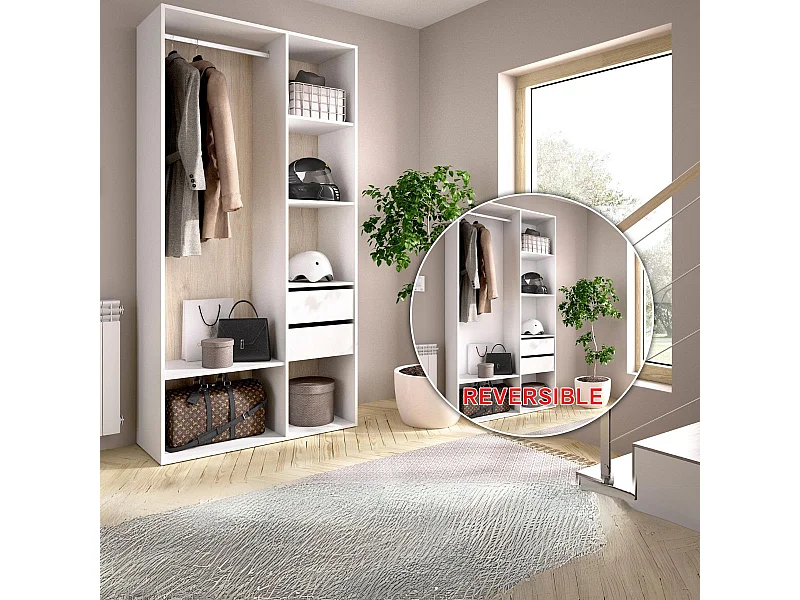 Armario vestidor Suit reversible 2 cajones blanco/natural 205x98x45 cm