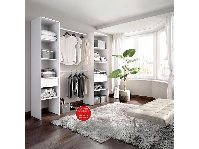 Vestidor Suit 2 columnas + 2 cajones blanco 187x160x50 cm