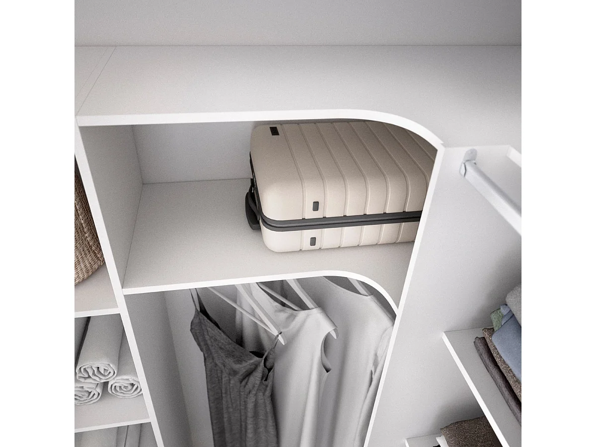 Armario vestidor Suit reversible 6 cajones + 3 barras + 3 columnas blanco 205x164-234x141 cm