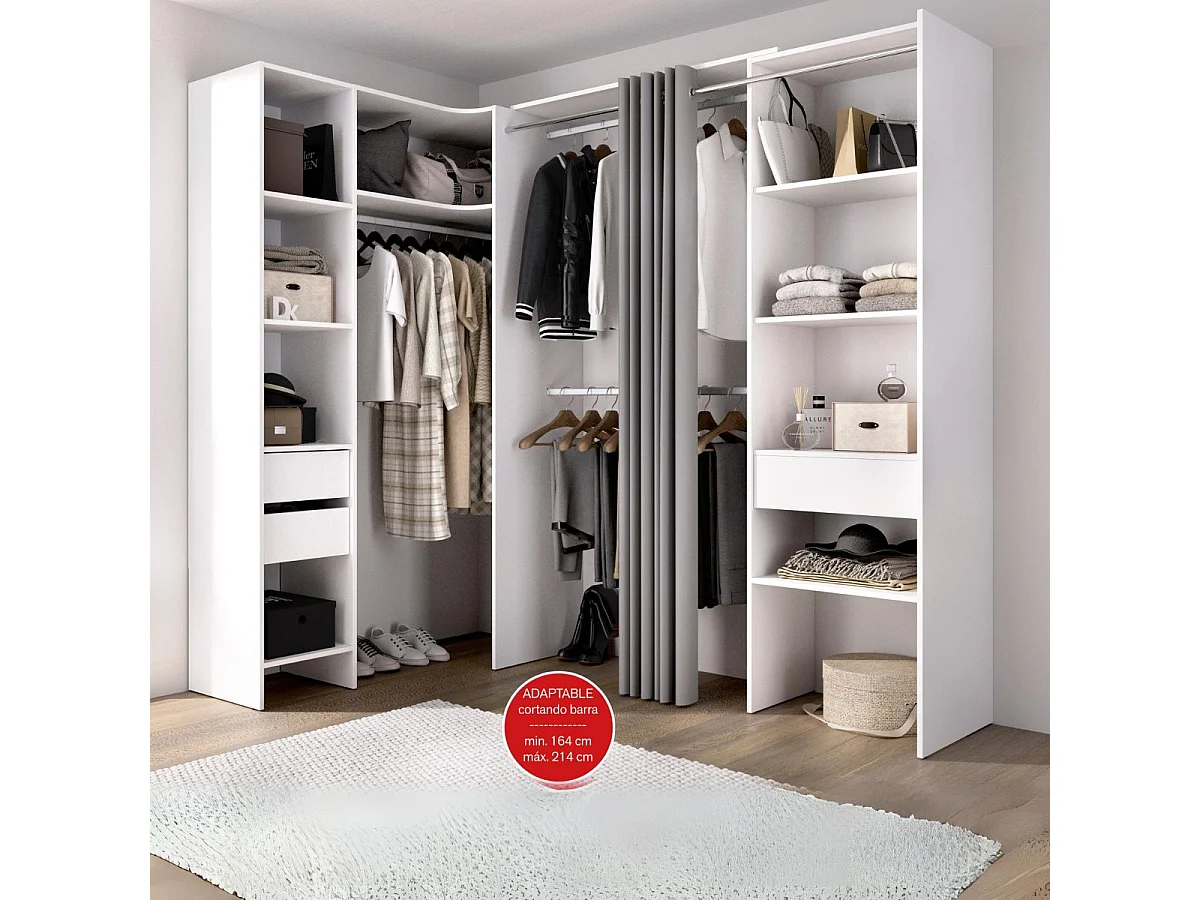 Armario vestidor Suit reversible 3 cajones + 3 barras + 2 columnas blanco 205x164-214x141 cm