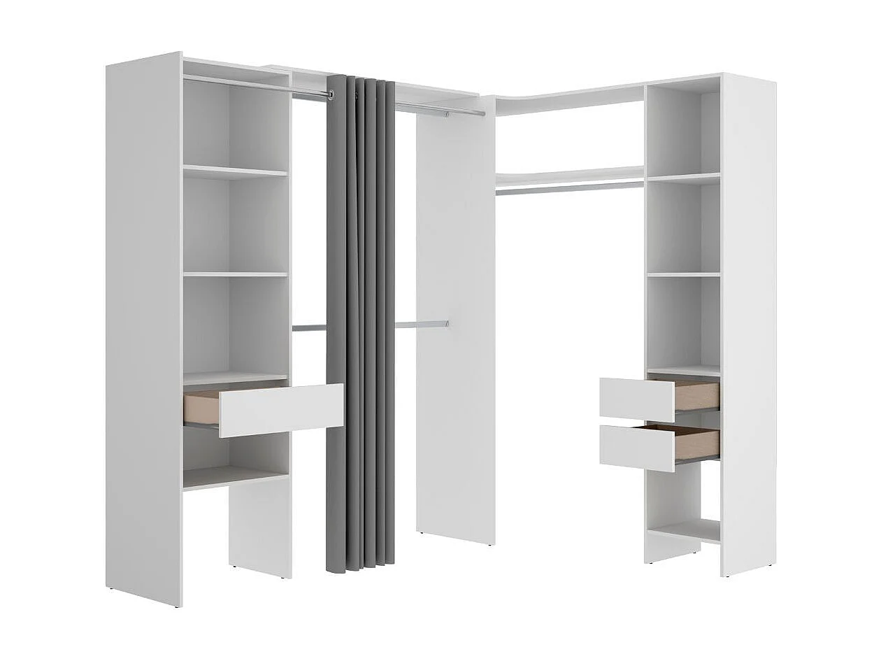 Armario vestidor Suit reversible 3 cajones + 3 barras + 2 columnas blanco 205x164-214x141 cm