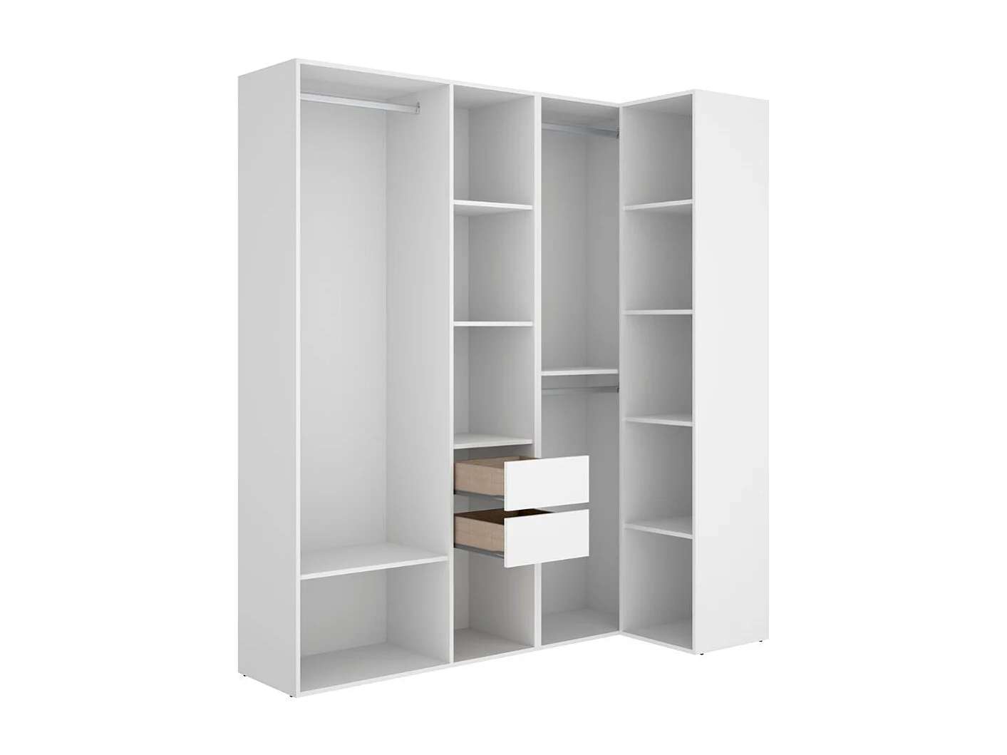 Armario vestidor Suit 2 módulos + 3 barras + 2 cajones blanco/natural 205x182,5x79,5 cm