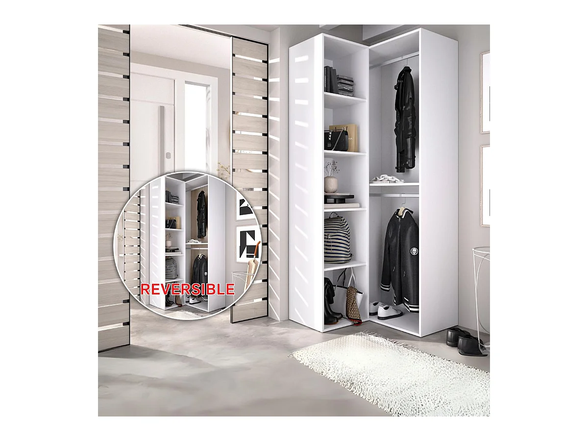 Armario vestidor Suit rinconero reversible 2 barras + 4 estantes blanco 205x84,5x84,5 cm