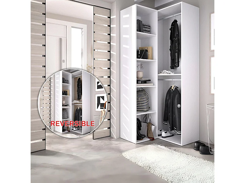 Armario vestidor Suit rinconero reversible 2 barras + 4 estantes blanco 205x84,5x84,5 cm