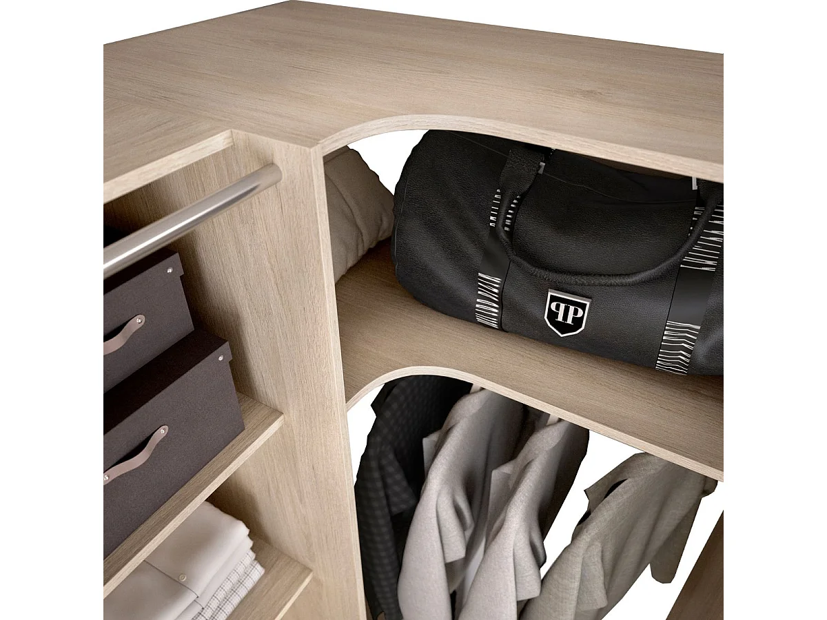 Armario vestidor Suit reversible 2 cajones + 3 barras + 3 columnas natural 205x164-234x141 cm