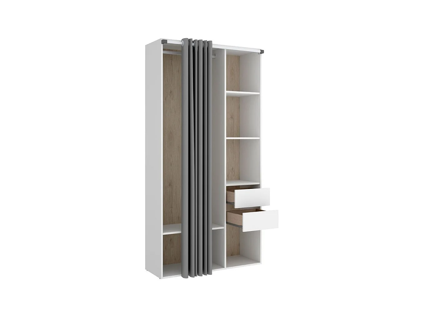 Armario vestidor Suit reversible 2 cajones + cortina blanco/natural 205x98x53 cm