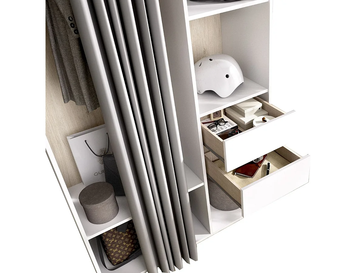Armario vestidor Suit reversible 2 cajones + cortina blanco/natural 205x98x53 cm