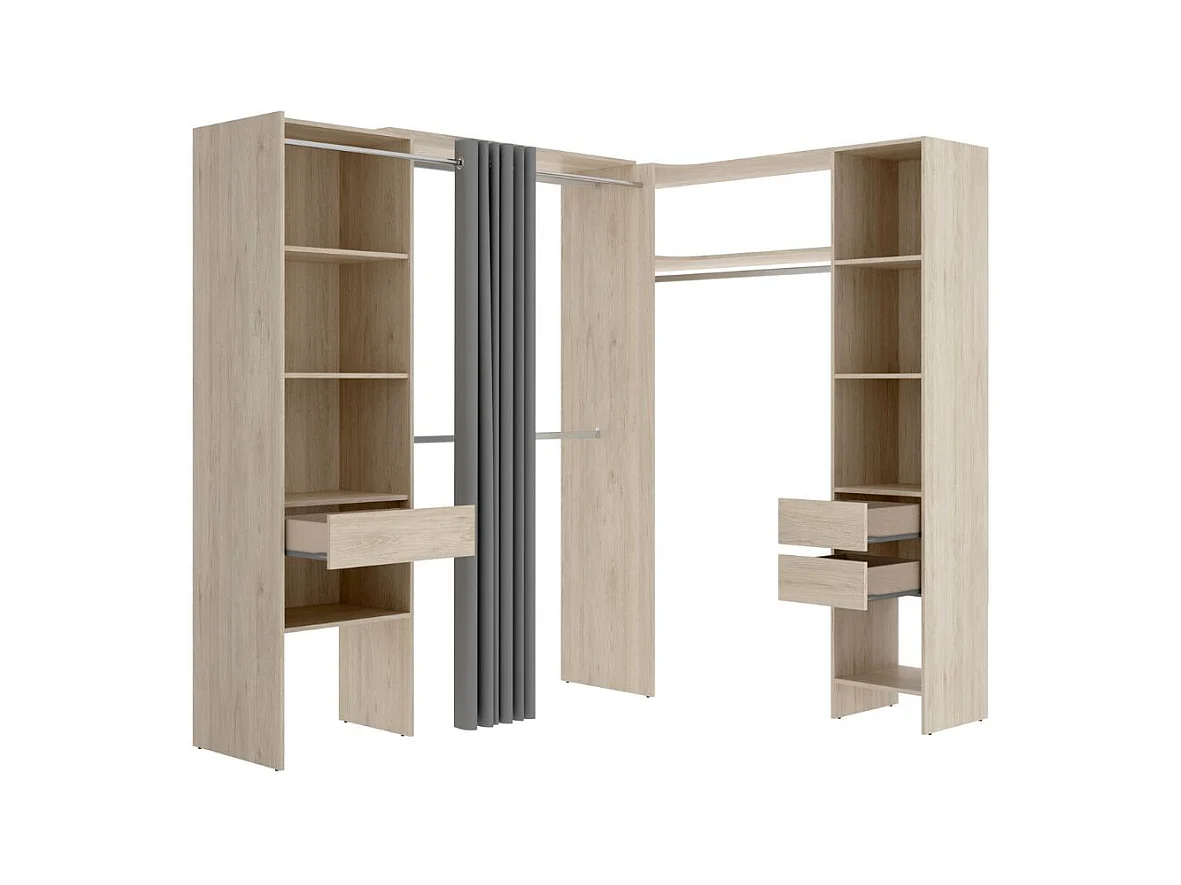 Armario vestidor Suit reversible 3 cajones + 3 barras + 2 columnas natural 205x164-214x141 cm