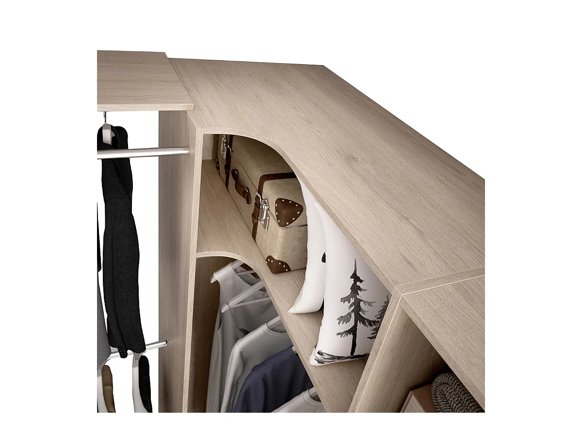 Armario vestidor Suit reversible 3 cajones + 3 barras + 2 columnas natural 205x164-214x141 cm