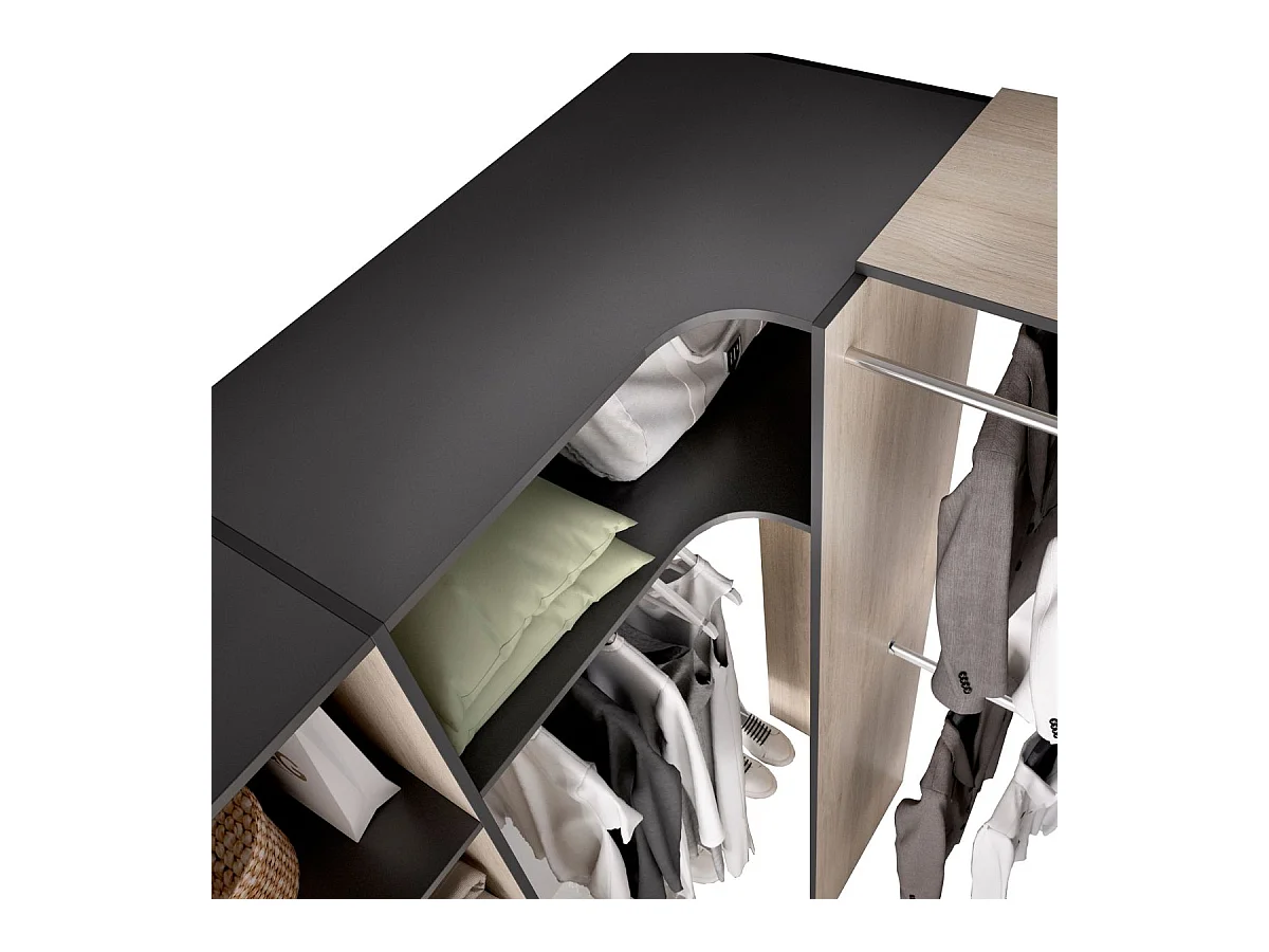 Armario vestidor Suit reversible 3 cajones + 3 barras + 2 columnas natural/ grafito 205x164-214x141 cm