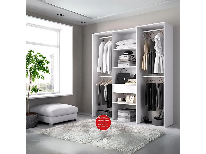 Vestidor Suit 1 columna con barras laterales blanco 187x160x50 cm