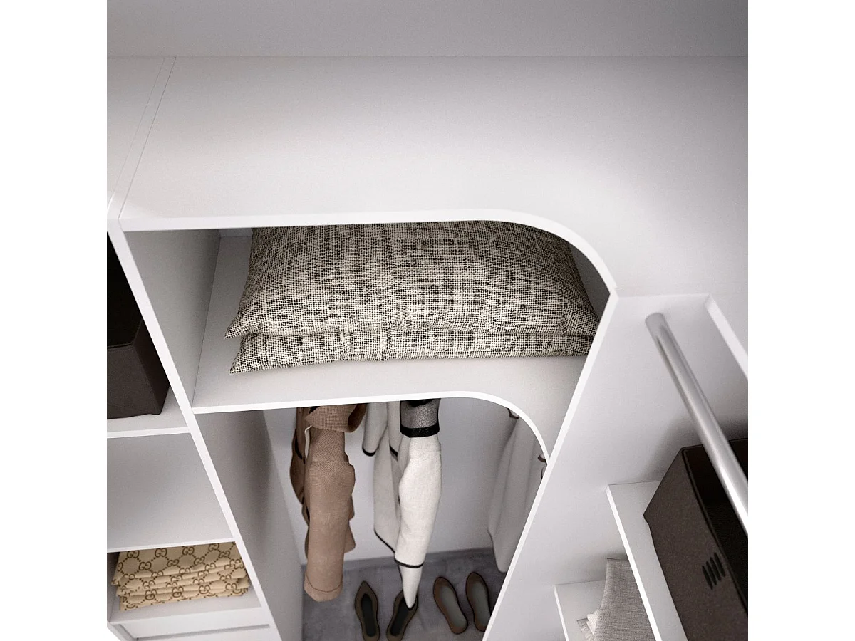 Armario vestidor Suit reversible 2 cajones + 3 barras + 3 columnas blanco 205x164-234x141 cm