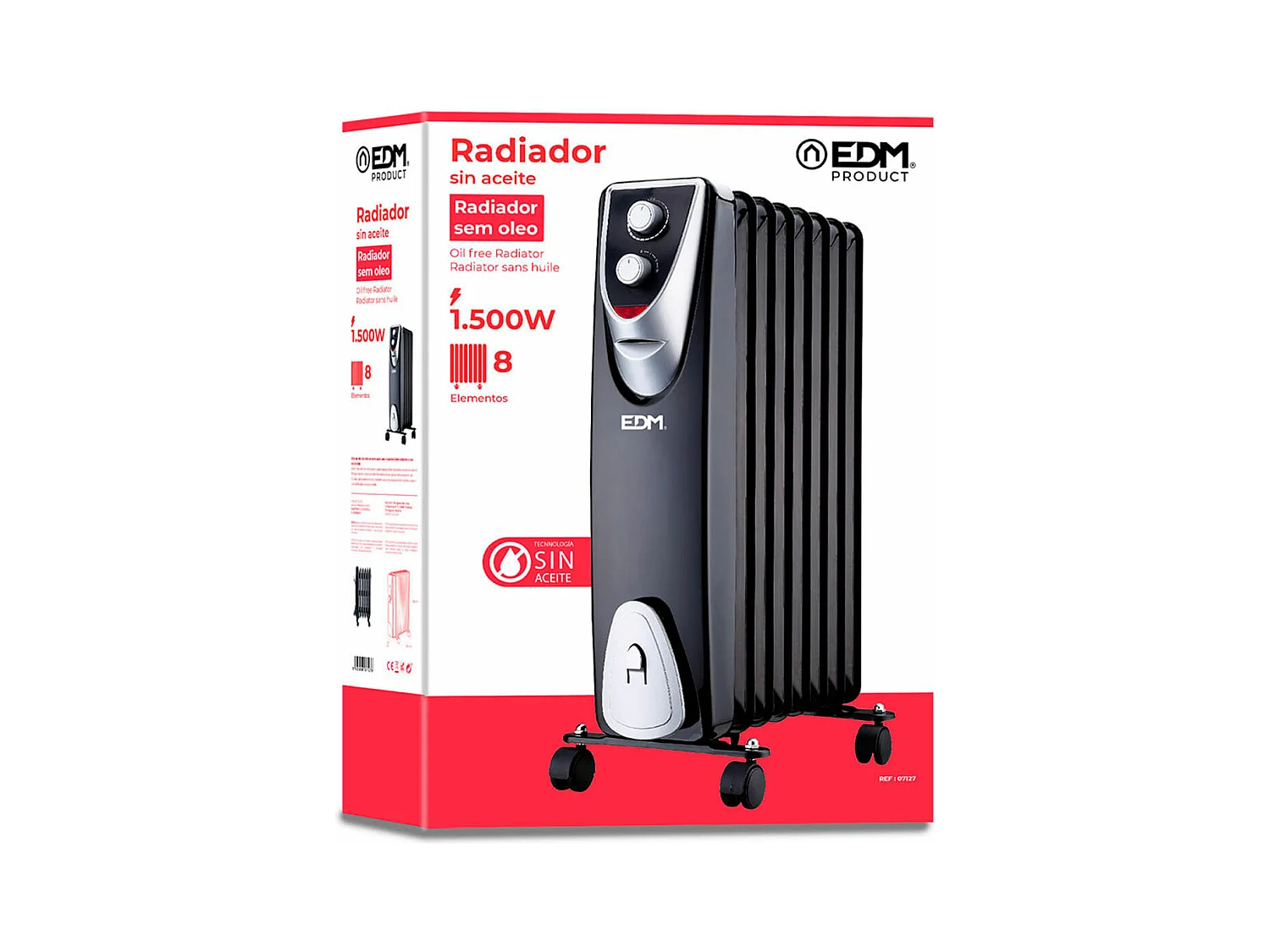 Radiador Black Edition EDM 1500W 8 elementos sin aceite negro