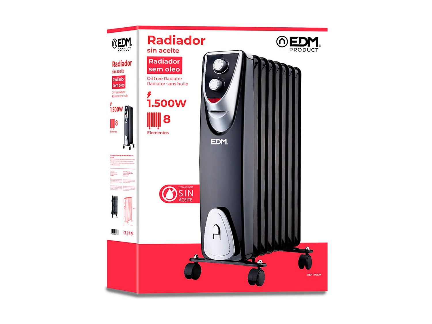 Radiador Black Edition EDM 1500W 8 elementos sin aceite negro