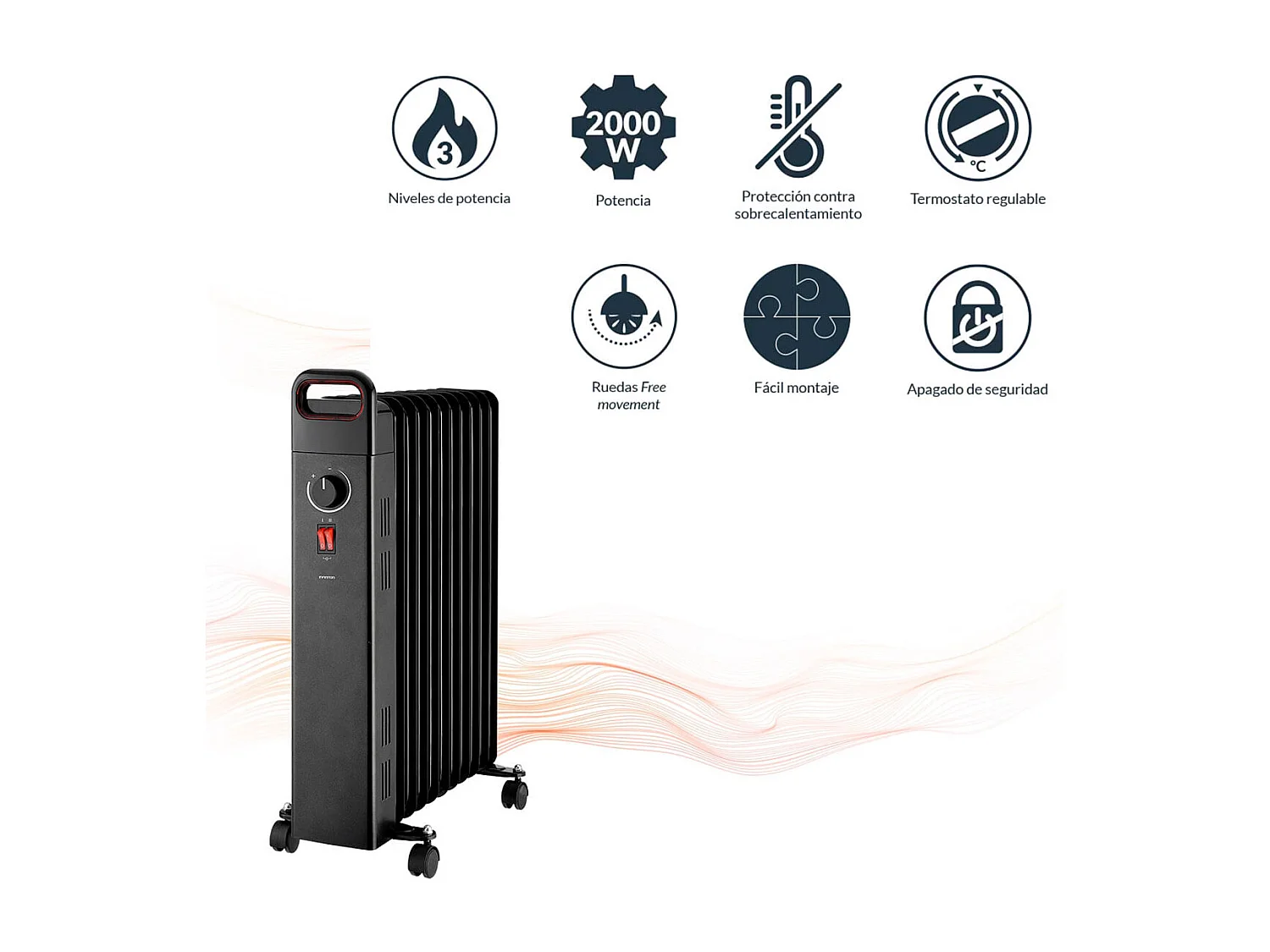 Radiador de aceite Infiniton HOR-N200 2000W 3 niveles de potencia negro