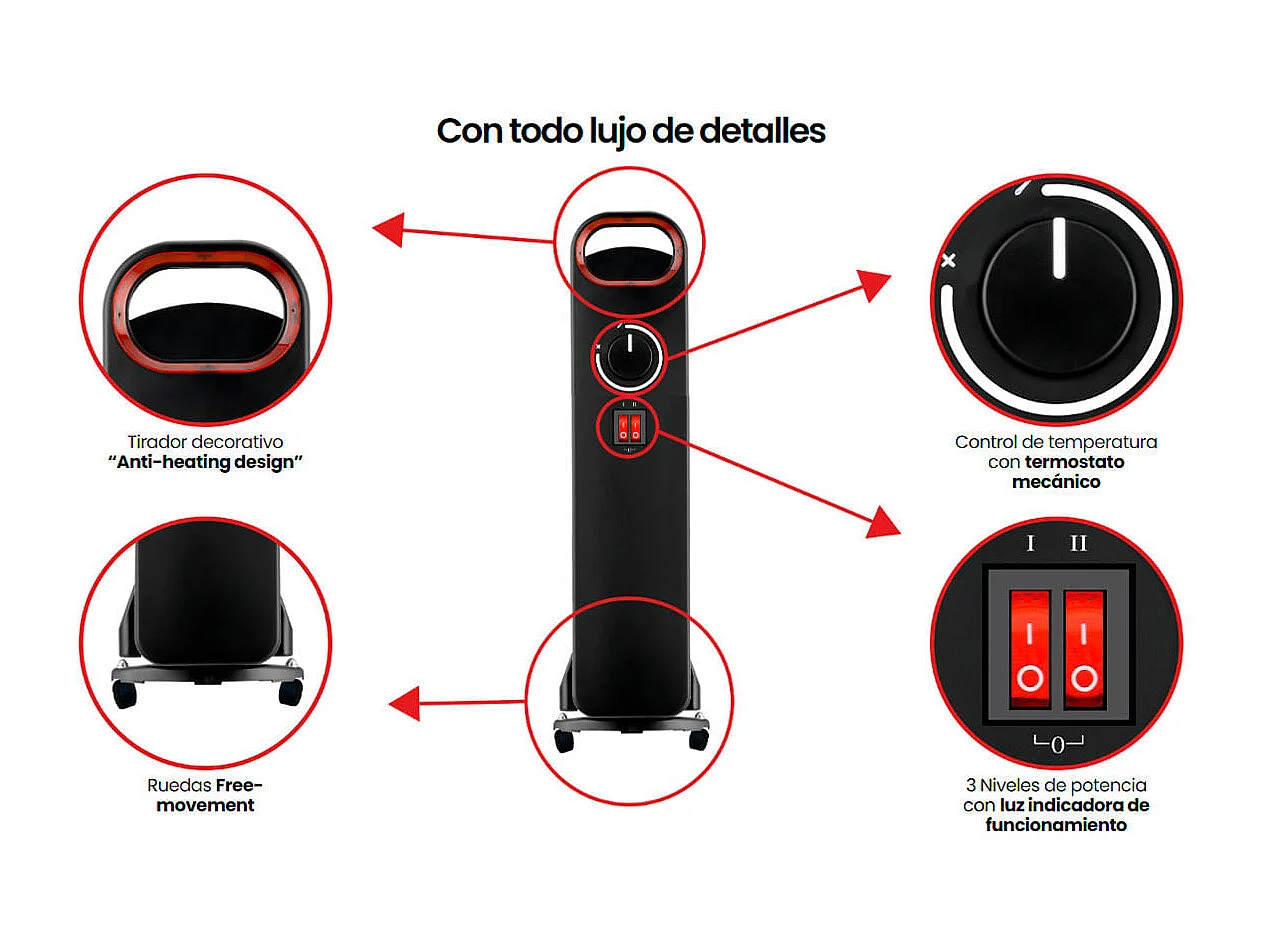 Radiador de aceite Infiniton HOR-N200 2000W 3 niveles de potencia negro