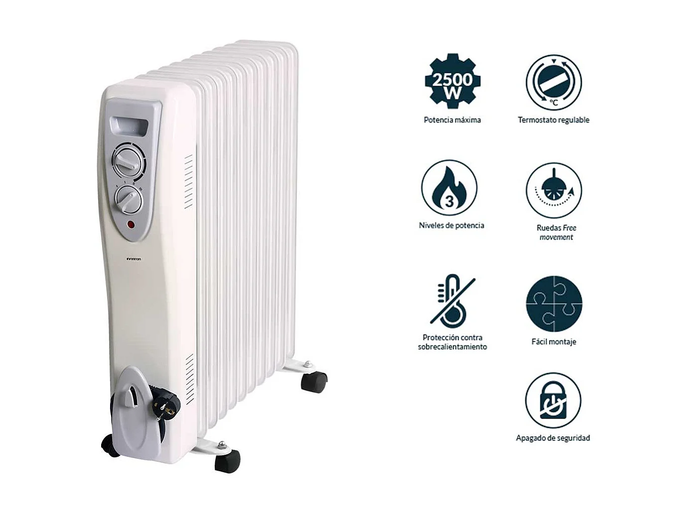 Radiador de aceite Infiniton HOR-2500 2500W 3 niveles de potencia blanco