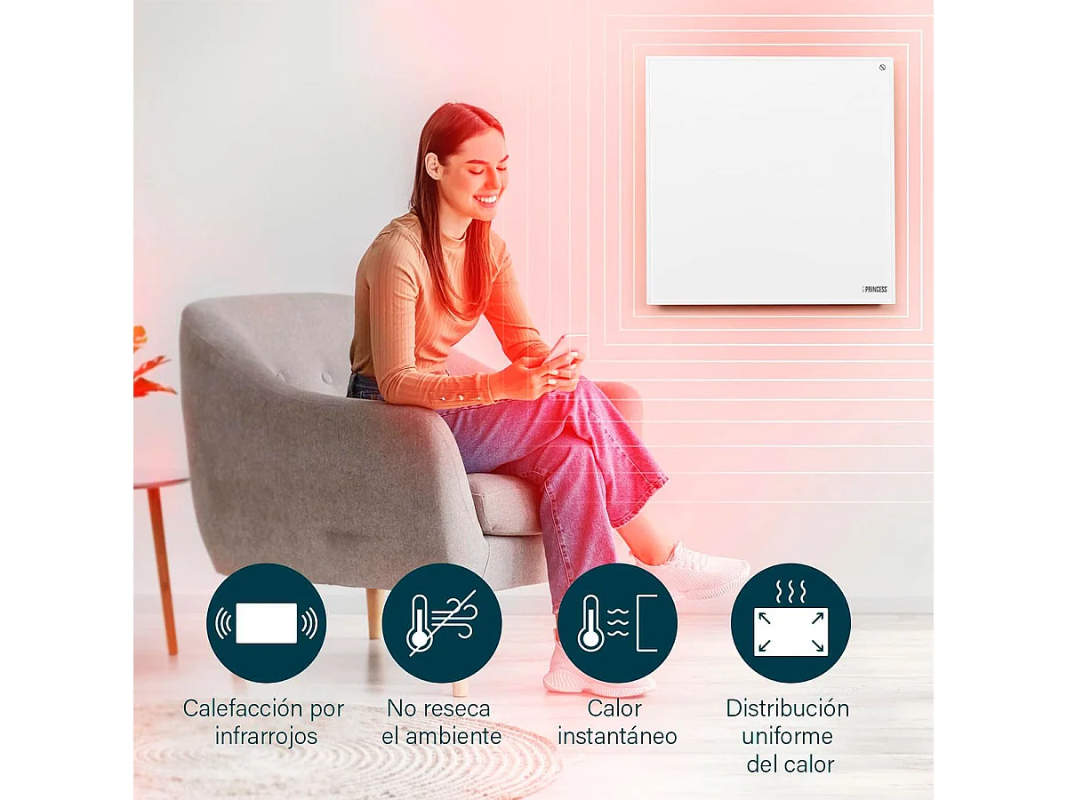 Emisor térmico por infrarrojos Princess 348035 350W WiFi control por voz blanco