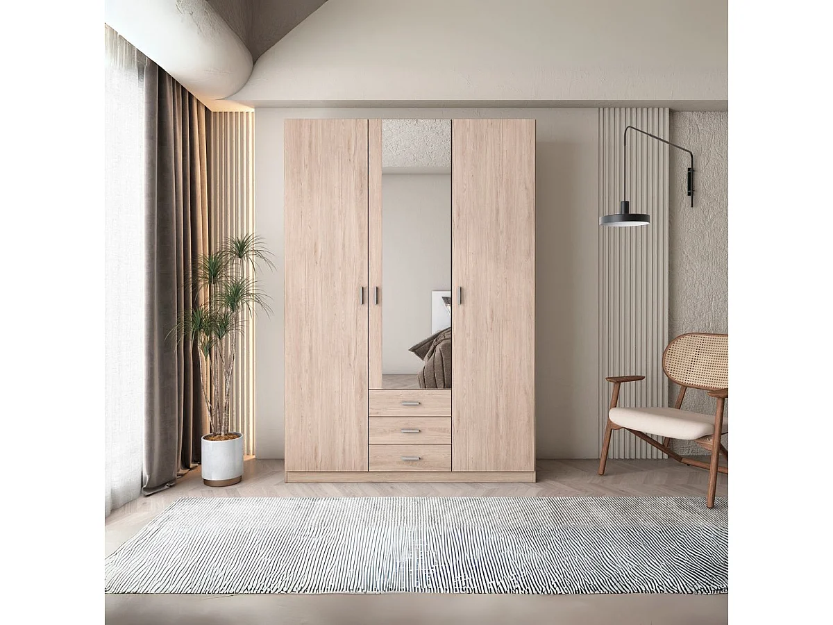 Armario Roma 3 puertas + 3 cajones con espejo sahara 215,5x148,9x52,6 cm