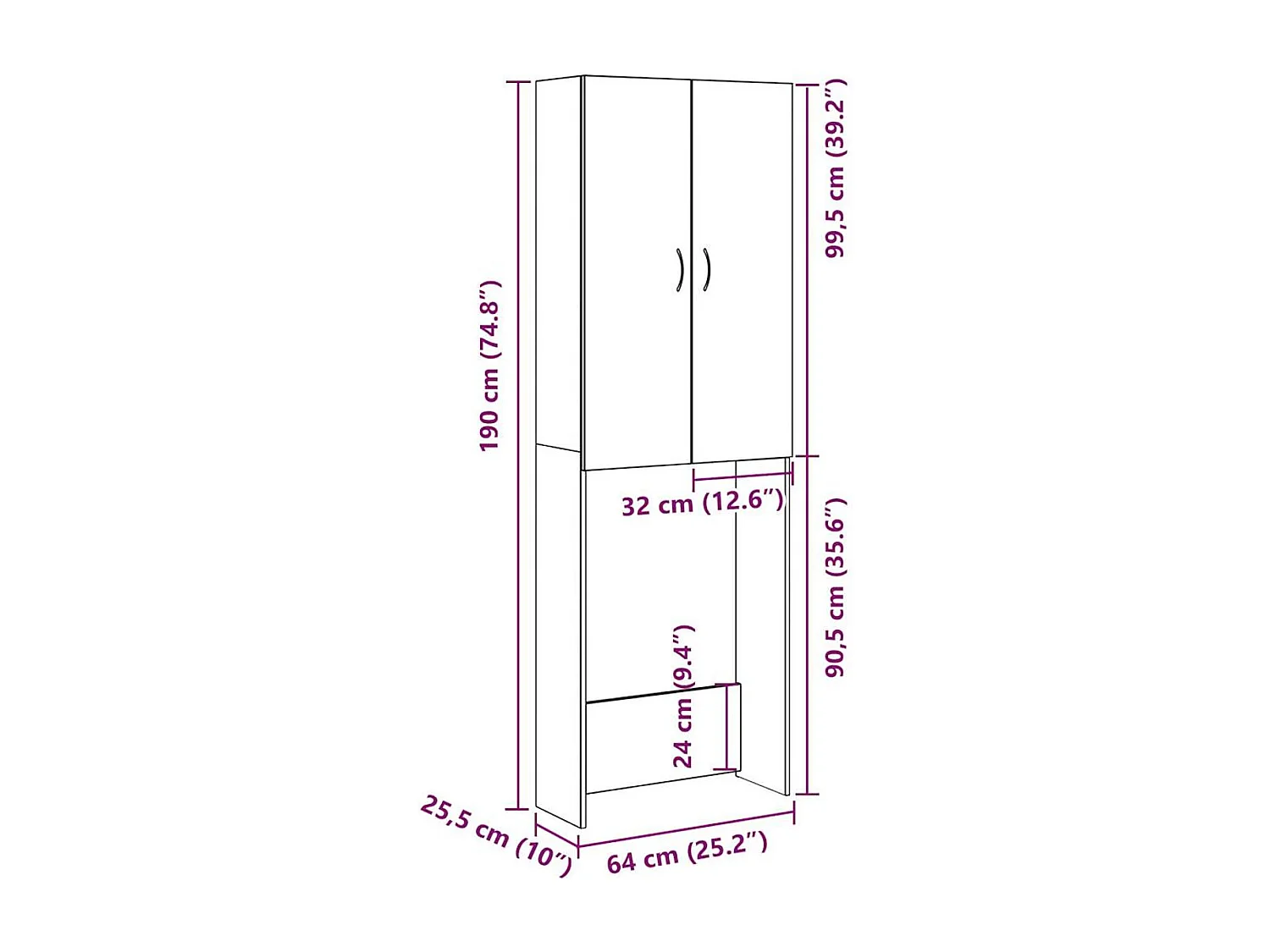 Armario para lavadora Pica 2 puertas madera 190x64x25,5 cm