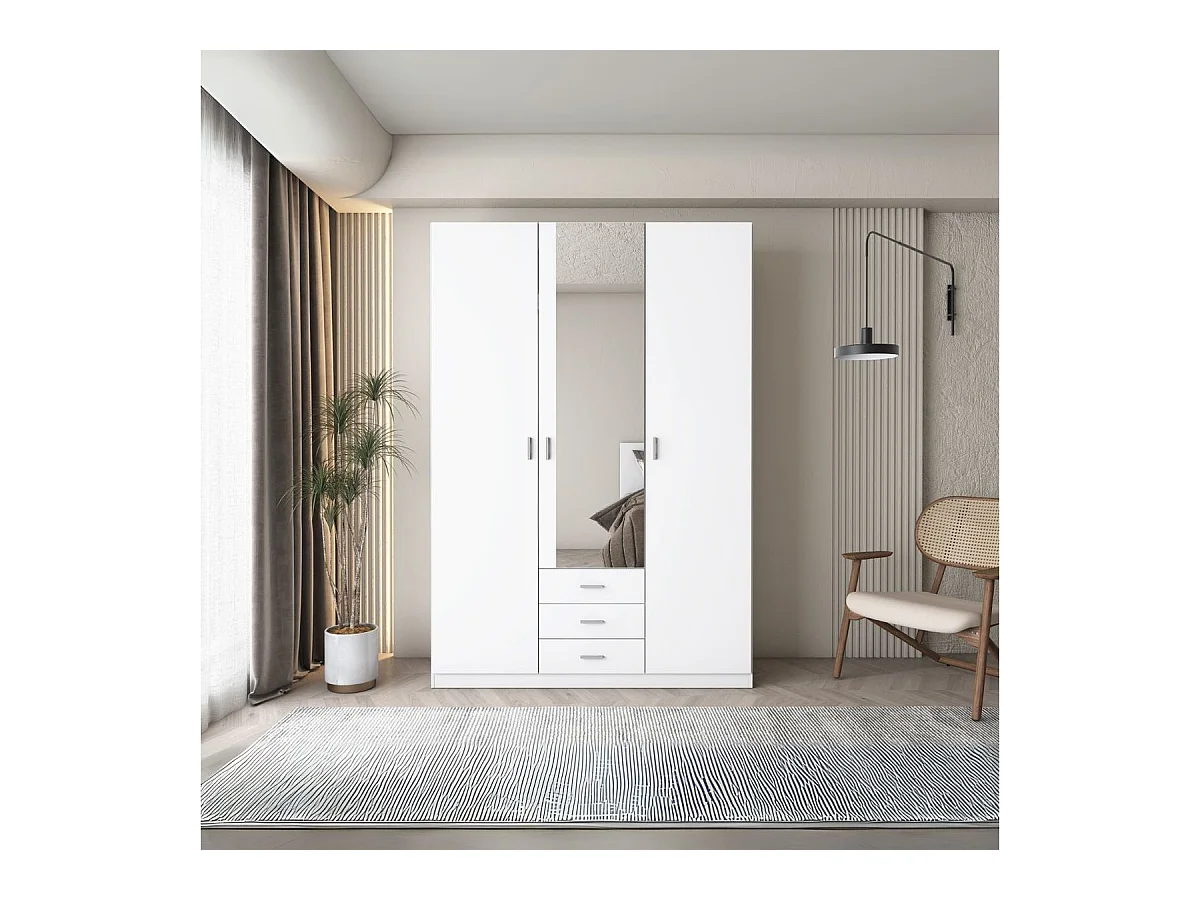 Armario Roma 3 puertas + 3 cajones con espejo blanco mate 215,5x148,9x52,6 cm