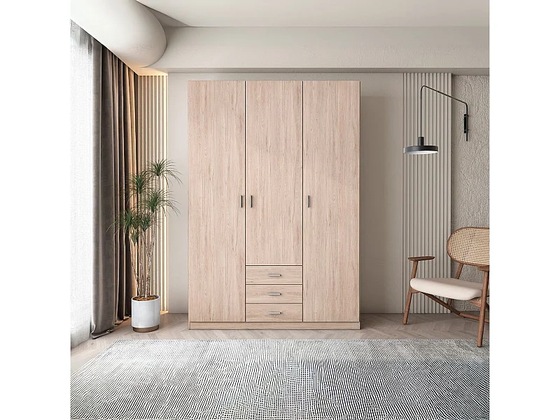 Armario Roma 3 puertas + 3 cajones sahara 215,5x148,9x52,6 cm