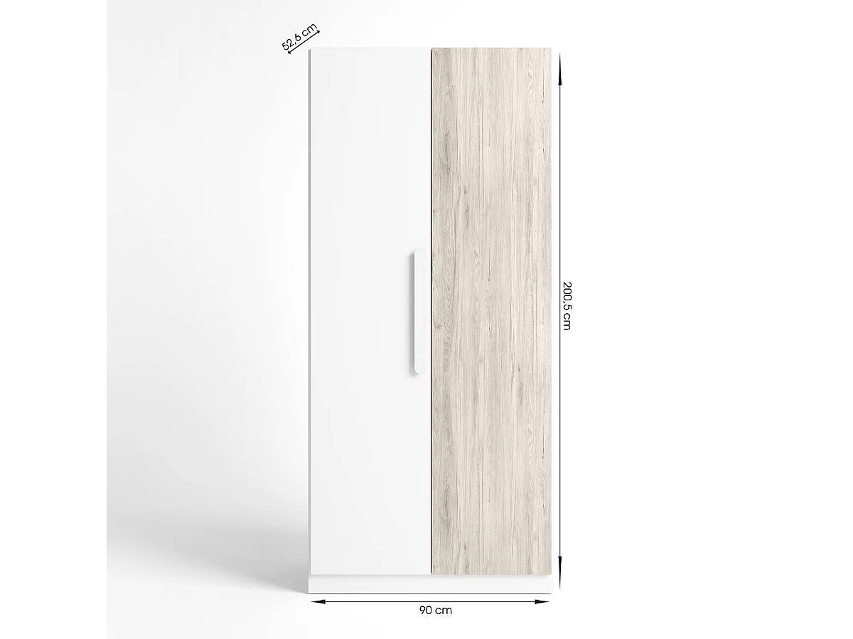 Armario juvenil de dos puertas ESTELLE. Color sahara y blanco mate 90x52,6x200,5 cm