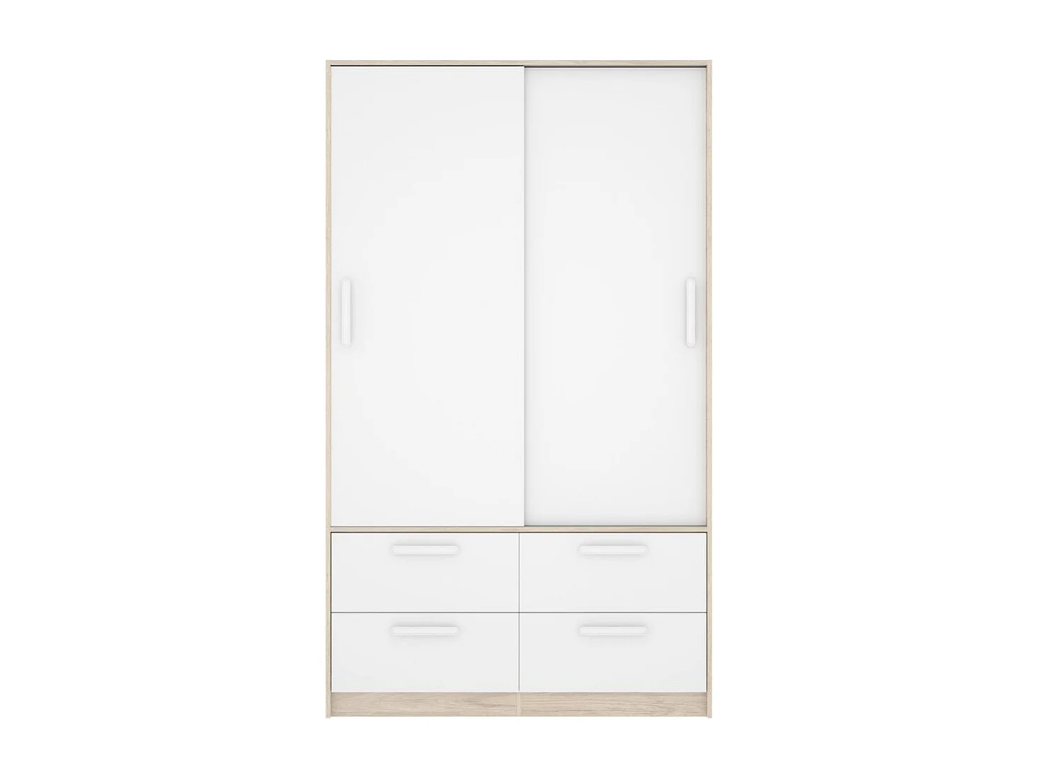 Armario Slide 2 puertas correderas + 4 cajones natural/blanco 204x120x60 cm