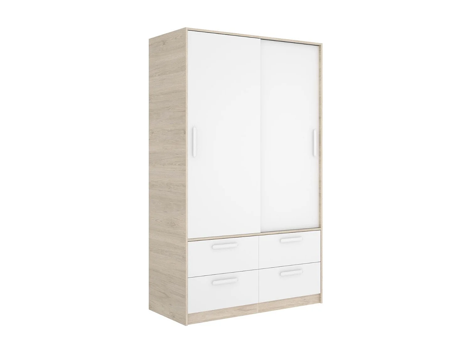 Armario Slide 2 puertas correderas + 4 cajones natural/blanco 204x120x60 cm