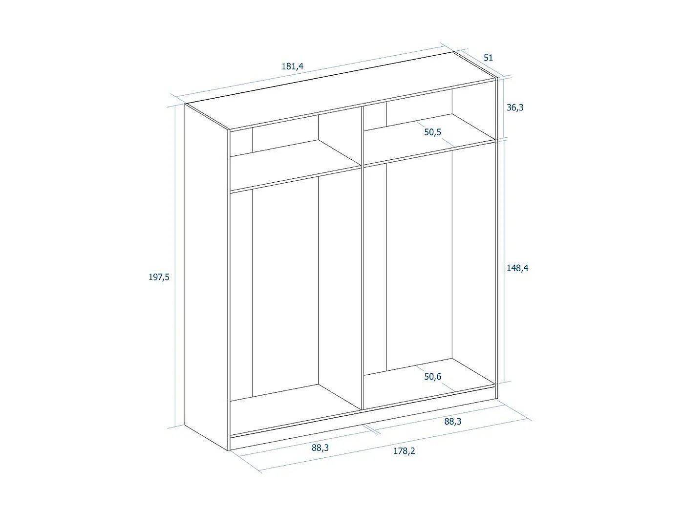 Armario Lido 4 puertas abatibles blanco 197,5x181,4x52,6 cm