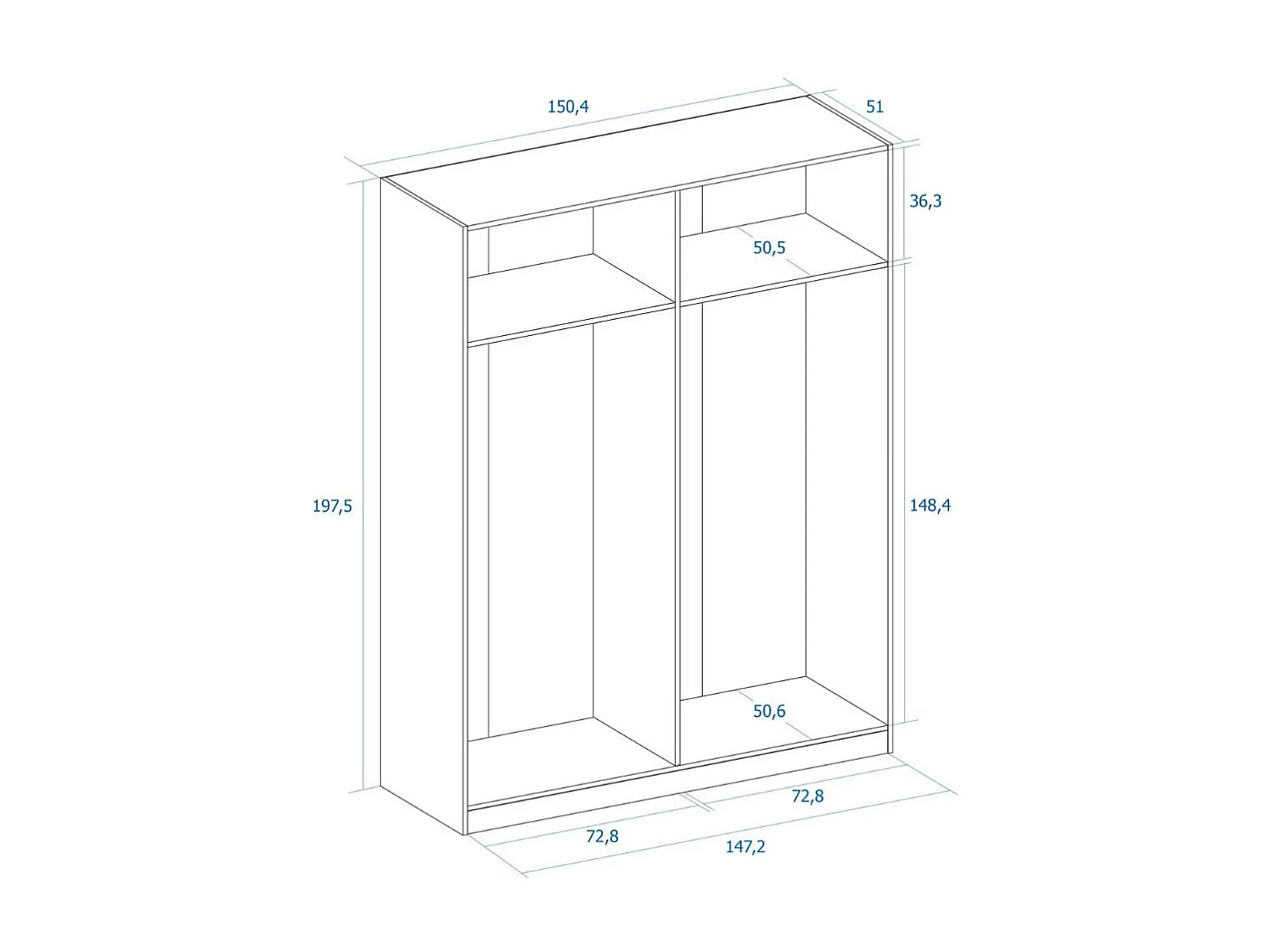 Armario River 4 puertas abatibles blanco mate 197,5x150,4x52,6 cm