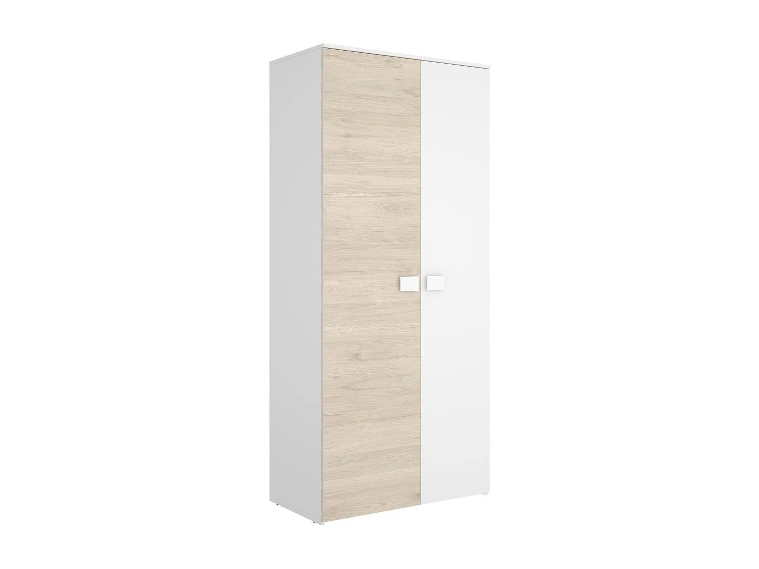 Armario Dina 2 puertas + barra para colgar + estantes blanco/natural 205x90x52 cm