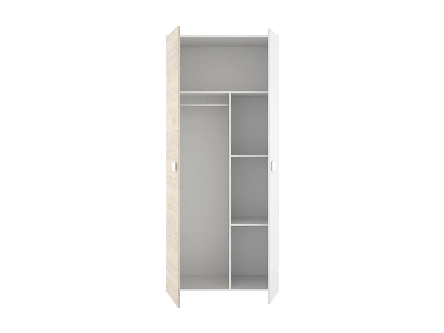 Armario Dina 2 puertas + barra para colgar + estantes blanco/natural 205x90x52 cm