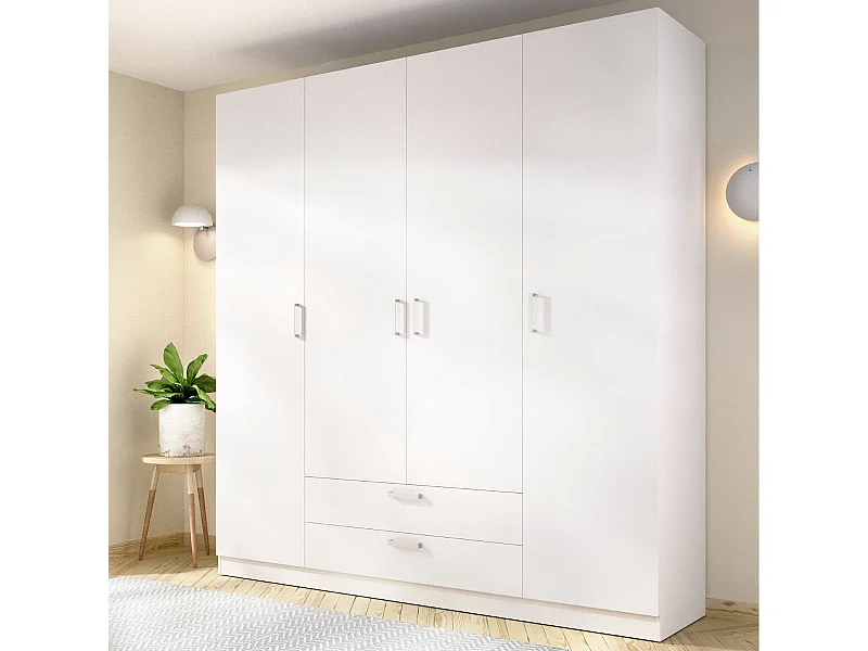 Armario Maxi 4 puertas + barra + 2 cajones + 9 compartimentos blanco 215x200x52 cm