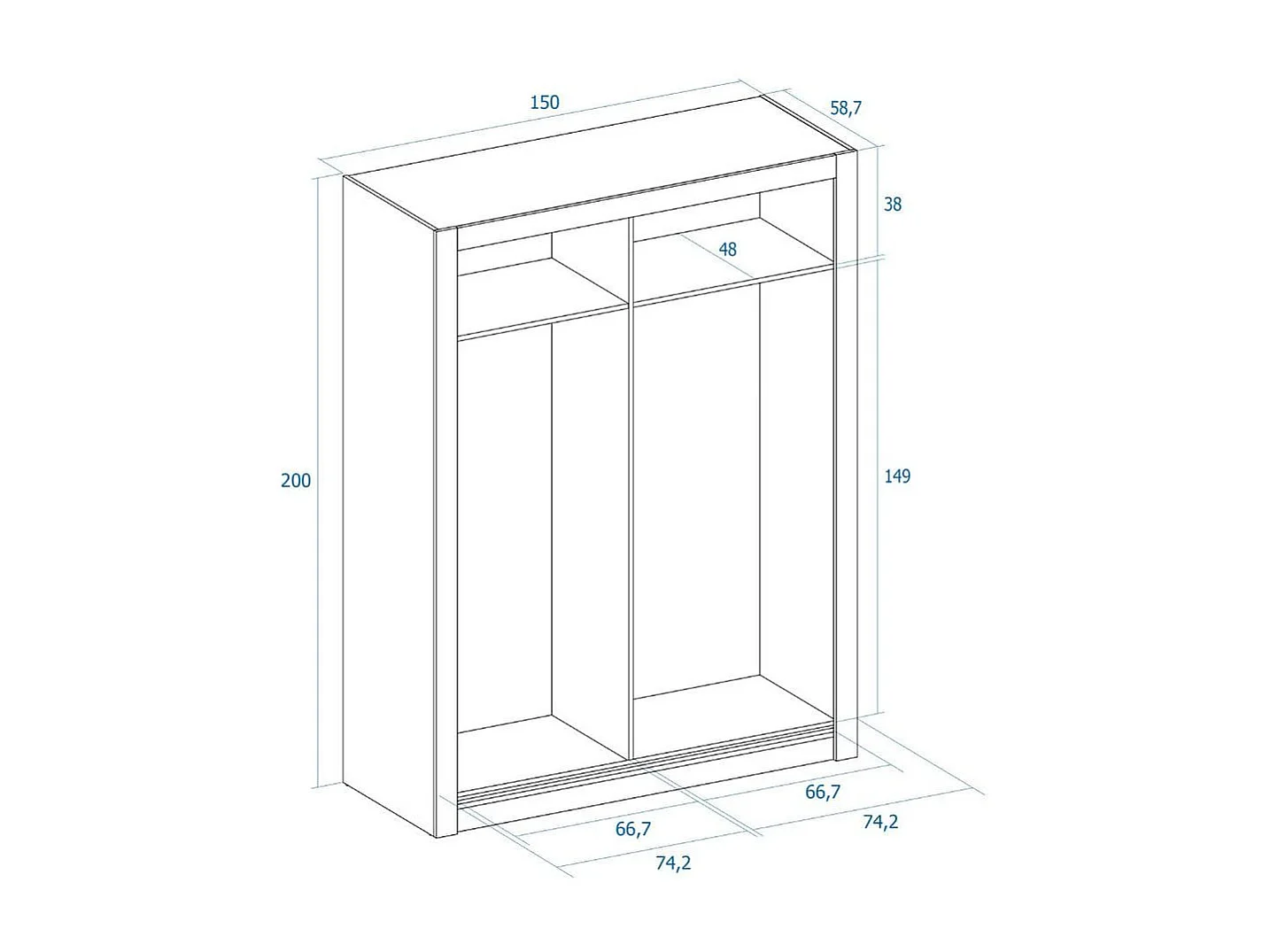Armario Sava 2 puertas correderas blanco mate 201x150,5x58,7 cm