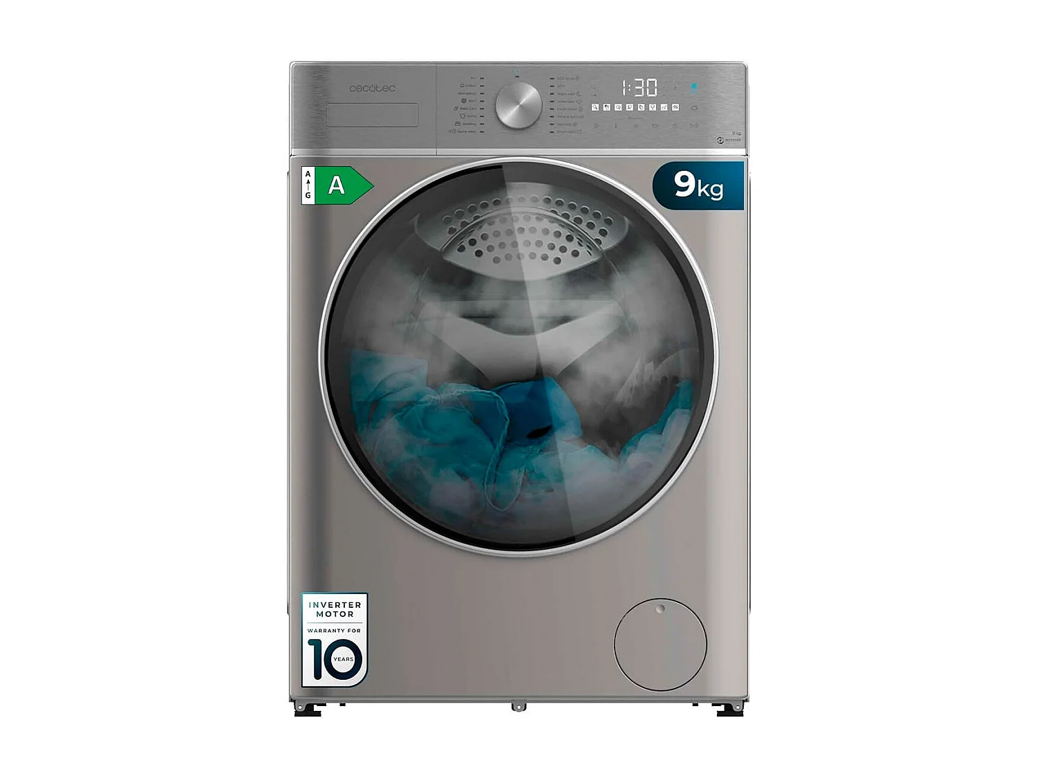 Lavadora Cecotec Bolero DressCode 9800 Inverter Steel A 9kg 1400 rpm 16 programas A inox 85 cm