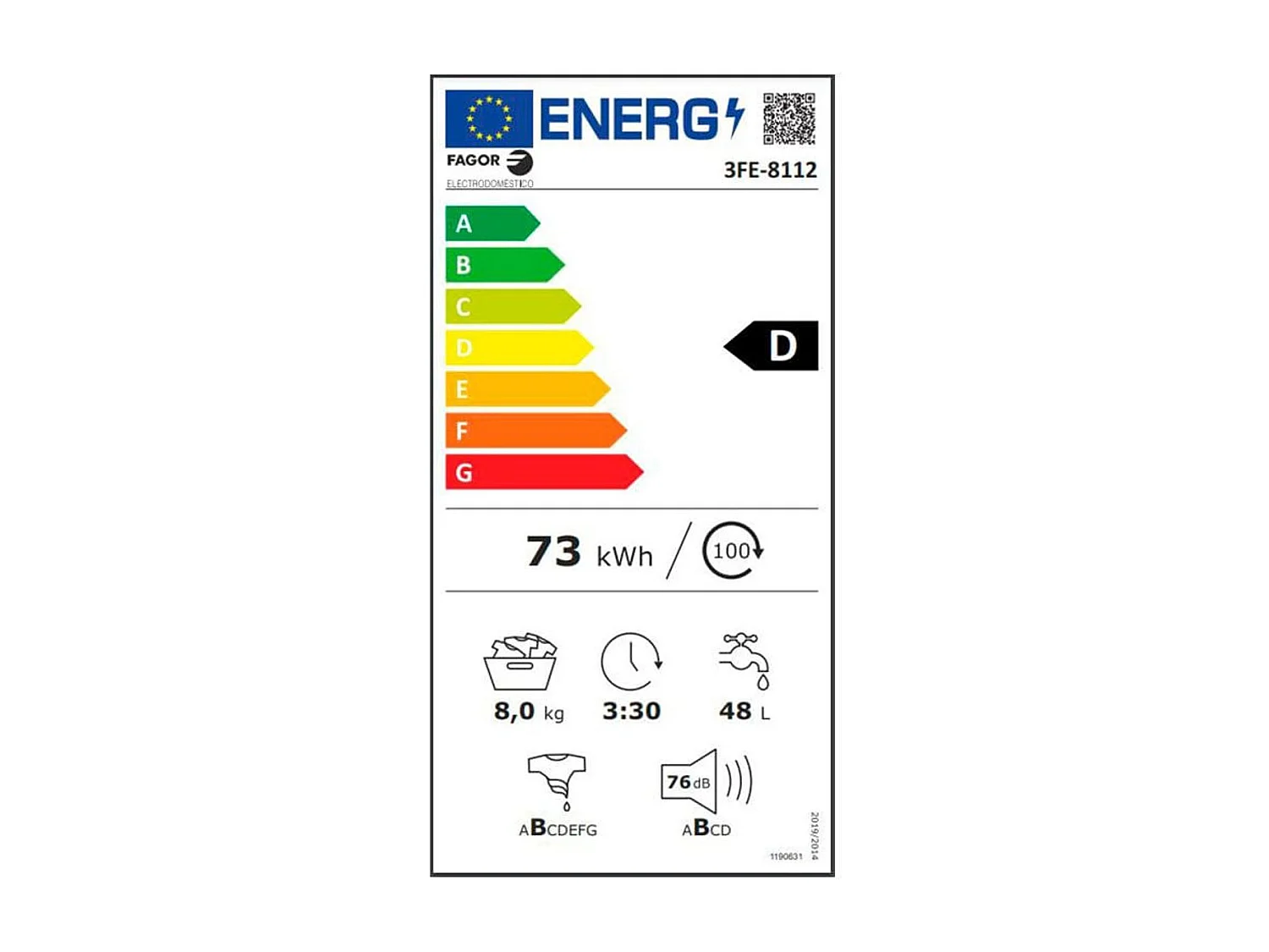 Lavadora Fagor 3FE-8112 8Kg 1200 rpm D 15 programas Blanco