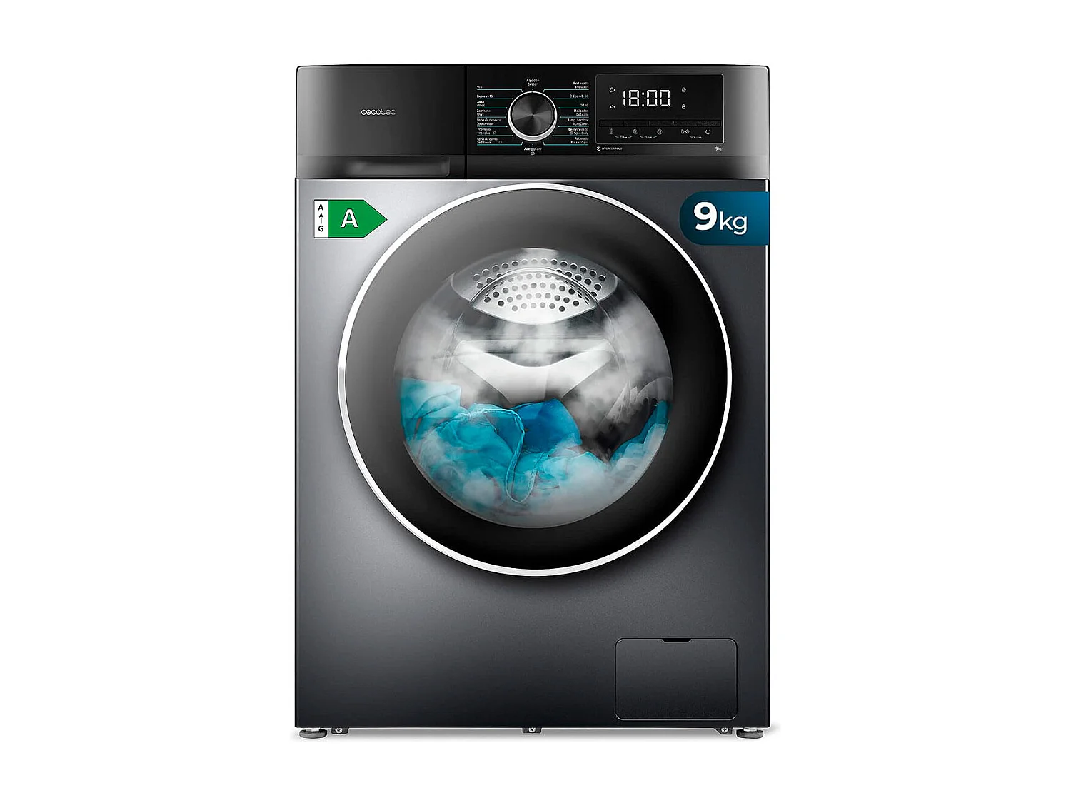 Lavadora Cecotec Bolero DressCode 9500 Inverter Steel A 9kg 1400 rpm 16 programas A gris 85 cm
